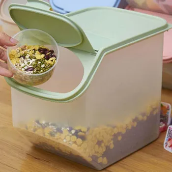 

Kitchen Rice Fruits Storage Box Bucket Cereal Dry Food Keeper Container Spice Holders Sliding Lid with Measuring Cup-Coffee