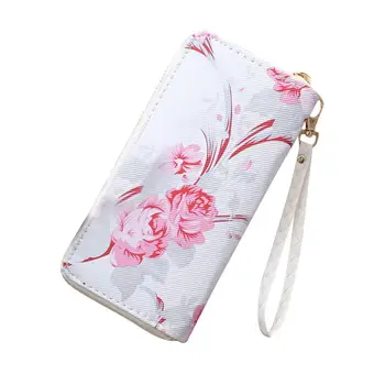 

PU canvas purse buckle Fashion Trend Solid Color Long Rose Pattern Women’ s Card Bag Wallet