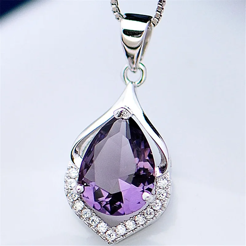 Necklaces & Pendants near me 2021 New Ladies Purple Diamond Short Pendant Necklace Fashion Simple Exquisite Clavicle Necklace Wedding Engagement Jewelry Gift silver pendant