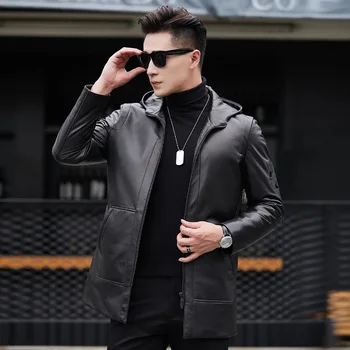 

Genuine Leather Jacket Men Winter Warm Jackets Mens Hooded Real Sheepskin Coat Duck Down Coats Jaqueta Couro 89910 YY368