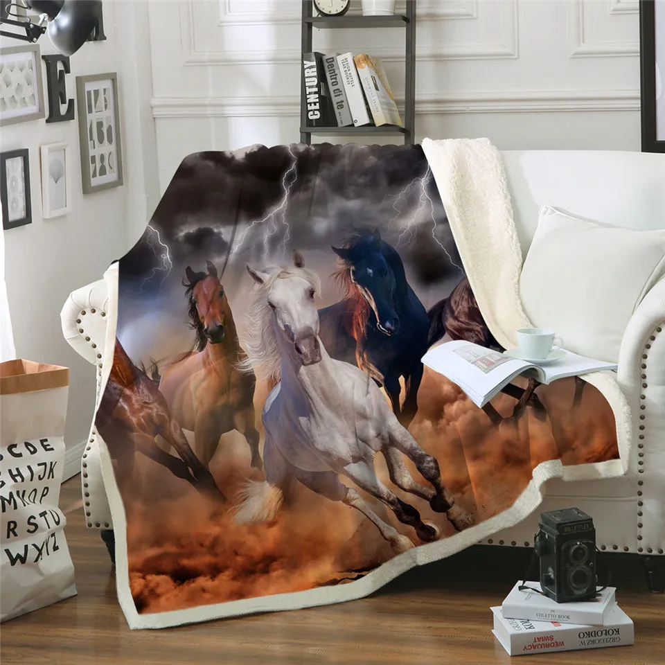 Покрывало с изображением лошадей, шерпы, 3D пыльная молния, покрывало с принтом, плюшевое одеяло на диван, 150x200 см