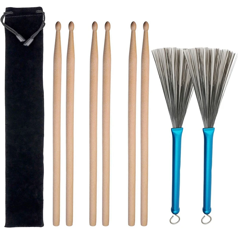 

1 Set New Aluminum Alloy Handle Retractable Loop End Wire Brushes Drum Sticks for Jazz Drum Accessories