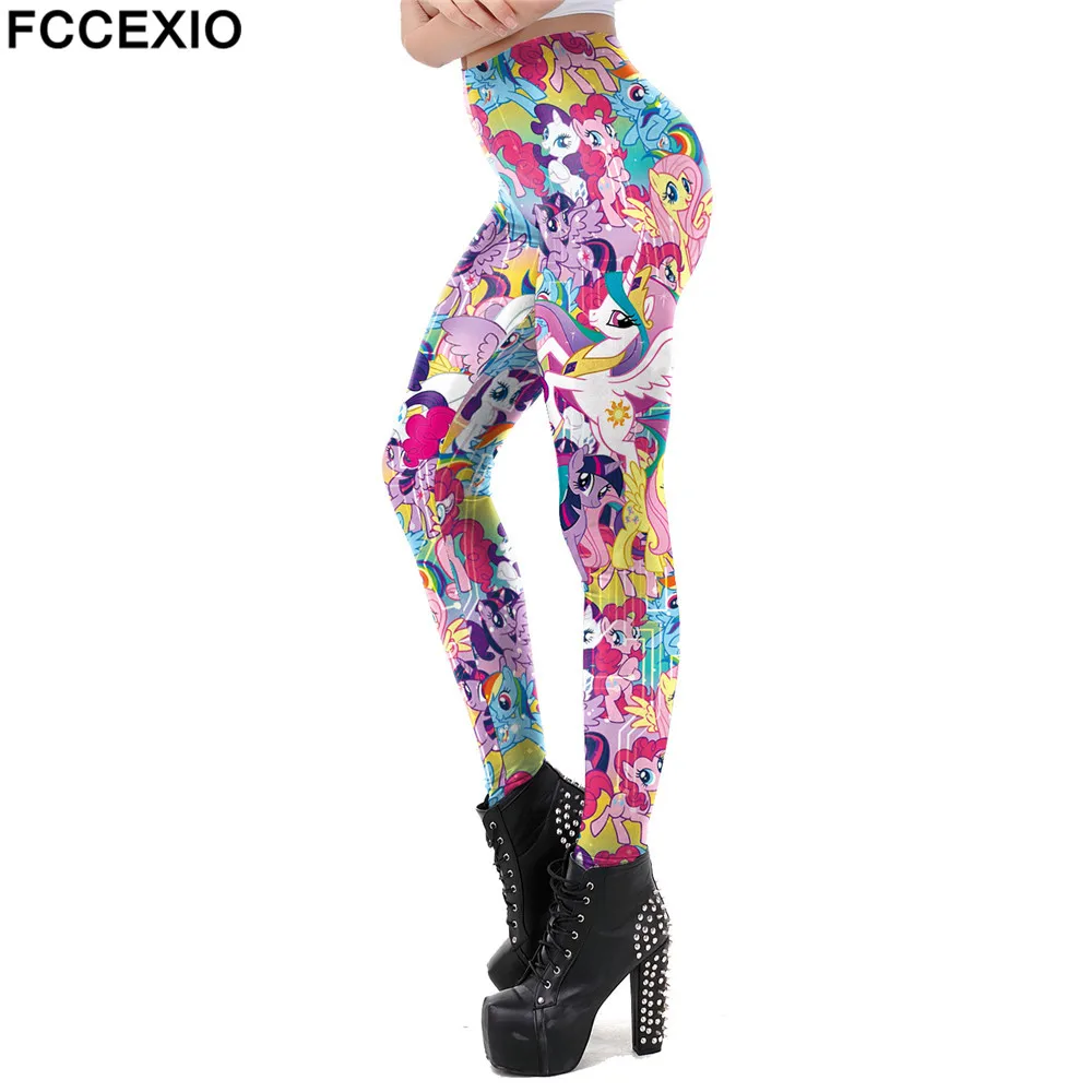 FCCEXIO 2021 New Leggings Fashion Cute Unicorn Print Legings Women Elastic Fitness Leggins Mid Waist Trouser Skinny Sexy Pant amazon leggings Leggings