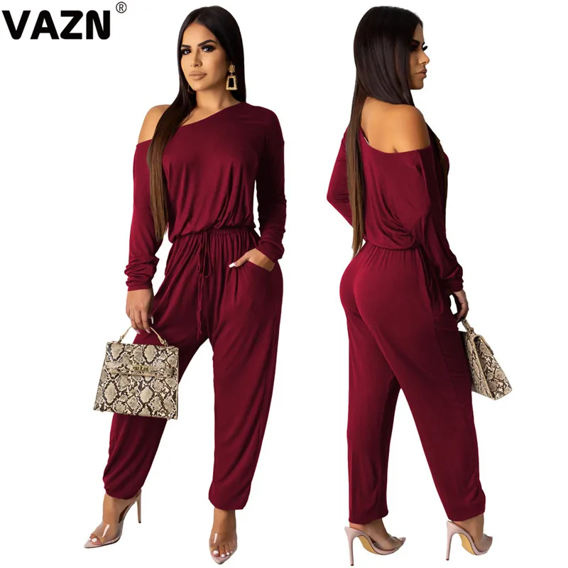 VAZN GML17240, дизайн, для отдыха, для девочек, однотонный спортивный комбинезон с длинными рукавами, длинные штаны, комбинезоны с круглым вырезом, Сексуальные клубные Свободные Комбинезоны