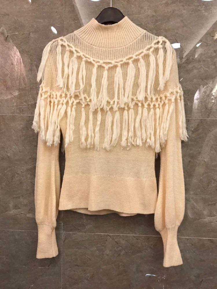 Tassel Sweaters 2020 Autumn Winter Fashion Knit Wear Women High Quality Knitting Long Sleeve Apricot Black White Casual Jumper