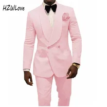 Красивые розовые смокинги для жениха, мужские свадебные смокинги, шаль, пиджак с лацканами, блейзер, модные мужские костюмы для выпускного вечера/ужина из 2 предметов(куртка+ брюки