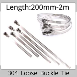 304 Stainless Steel Loose Buckle Cable Ties 12.5mm Heavy Duty  Detachable Strong Multi-Purpose Metal Clamp Locking Tie