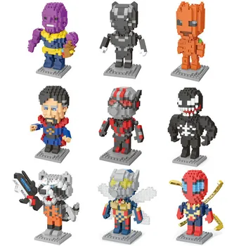 

Superheros Micro Building Blocks DC Movie Black Panther iroman Anime Figures Mini Brick Anime Decor Toys For Children Gifts