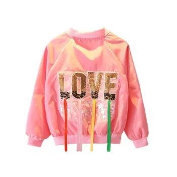 

Benemaker Bomber Windbreaker For Girl Baby Sequins Jacket Tassel Love Coats Children Clothing 12 14 Year Teenager Clothes NA054