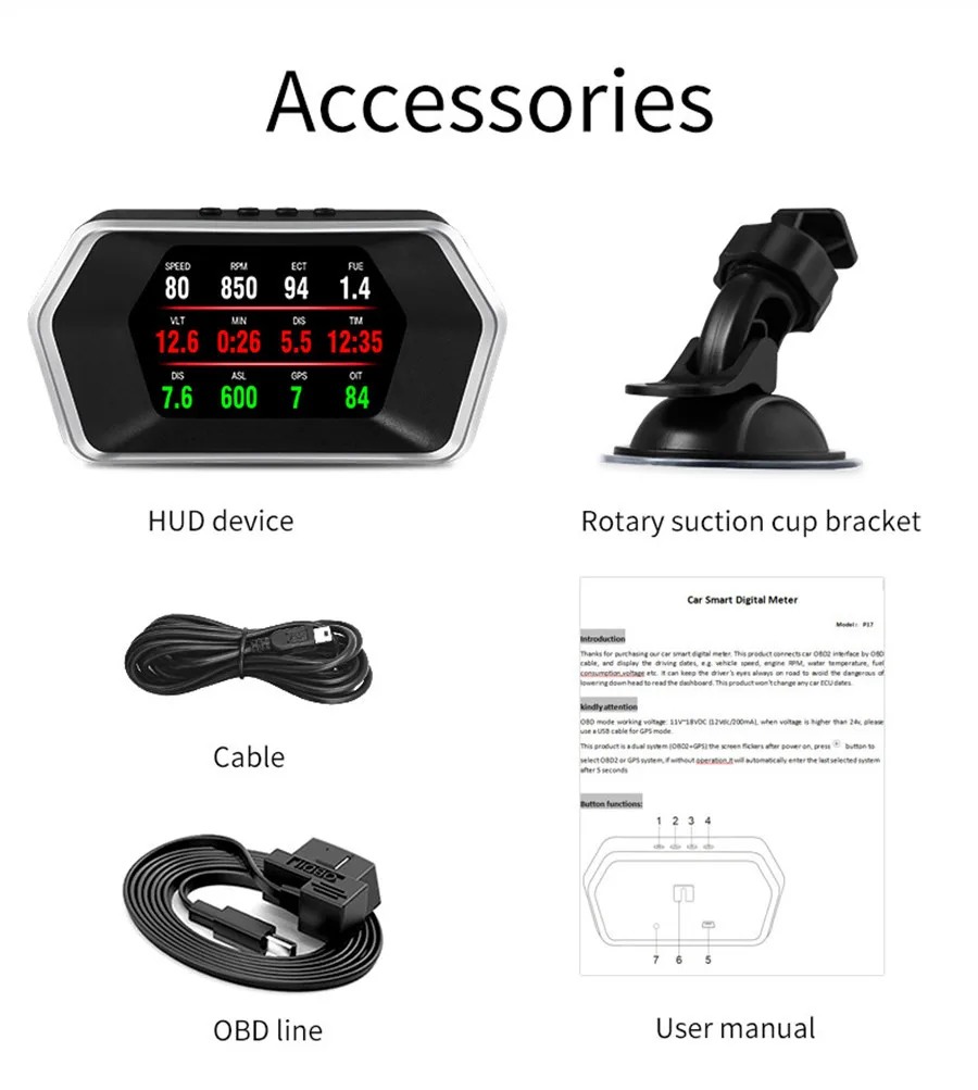 Автомобиль HUD OBD2 Head-UP цифры бортовой компьютер с двигателем охлаждающей жидкости температура впускного давления воздух-топливо соотношение направление движения