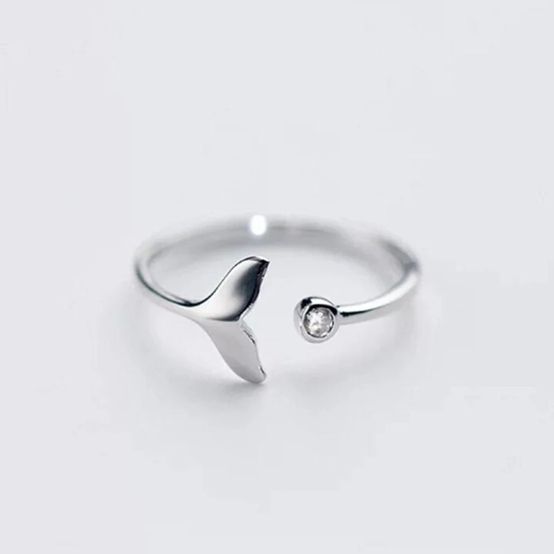 

Real 925 Sterling Silver Mermaid Tail Zircon Ring For Fashion Women Girl Party Adjustable Fine Jewelry Accessories Birthday Gift