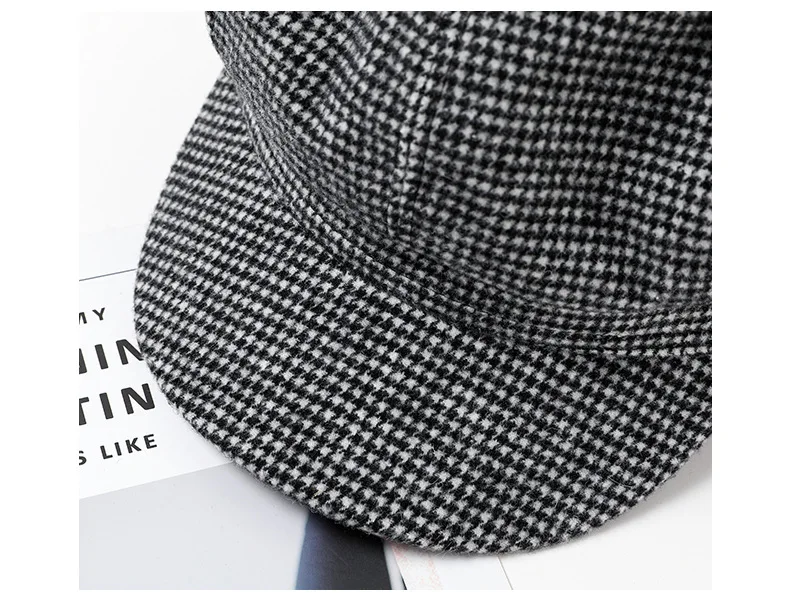 Женская осенне-зимняя восьмиугольная шляпа в стиле художника Женская шерстяная винтажная клетчатая модные береты женская шапка теплый берет для прогулок D02