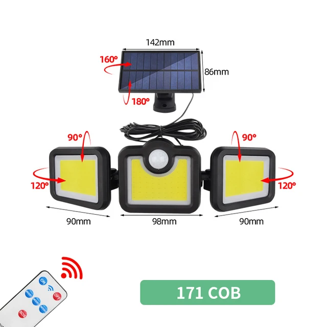 20w Solar Lights 108/122/138 LED Waterproof Outdoor Indoor Solar Lamp With Motion Sensor Adjustable Head Wide Lighting Angle S 171COB