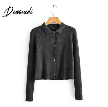 

Demandi girls' knitting sweater autumn winter women's new rib short stand neck knitting women's sweater