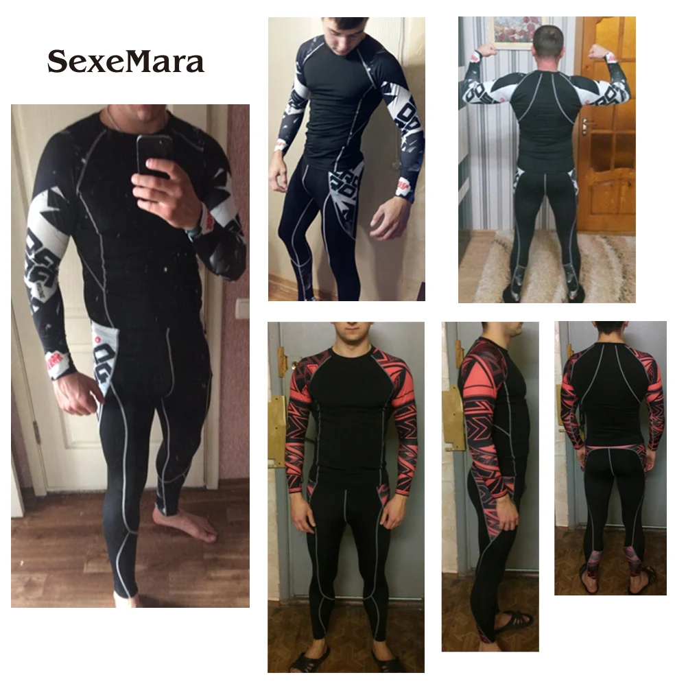 SexeMara, новинка, компрессионное термобелье для мужчин, трико для бега, леггинсы для бега, фитнеса, тренажерного зала, ММА, спортивный костюм, Рашгард, мужской