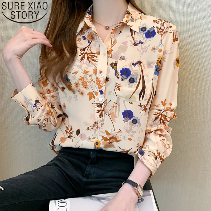 Blusas Vintage Floral Print Shirt Women 