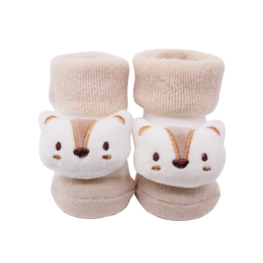 Детские носки с рисунками животных; Skarpetki Niemowlak; хлопковые нескользящие носки с колокольчиками для маленьких мальчиков и девочек; Skarpety Dziecko; носки для новорожденных - Цвет: Beige