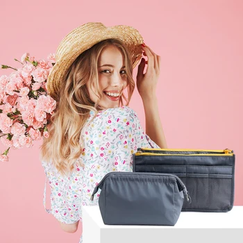 

2pcs Travel Cosmetic Bags Nylon Solid Multi-storey Makeup Handbag Purse Women Multi-function Toiletry Case for Vacation