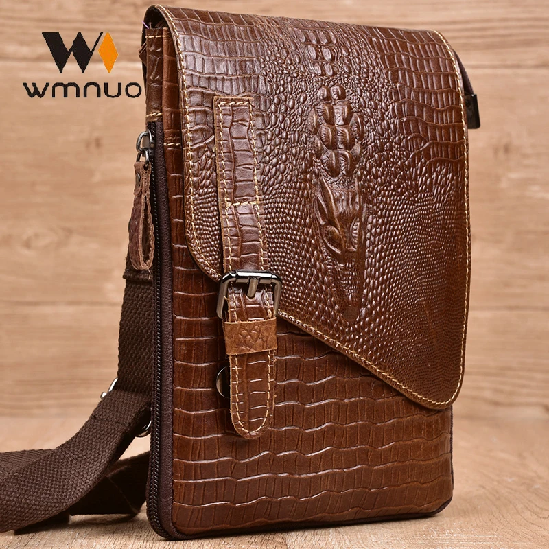 

Wmnuo 2020 Alligator Cow Leather Bag Men Casual Soft Phone Bag Male Luxury Design Messenger Men's Bag Oil Wax Skin Shoulder Bags