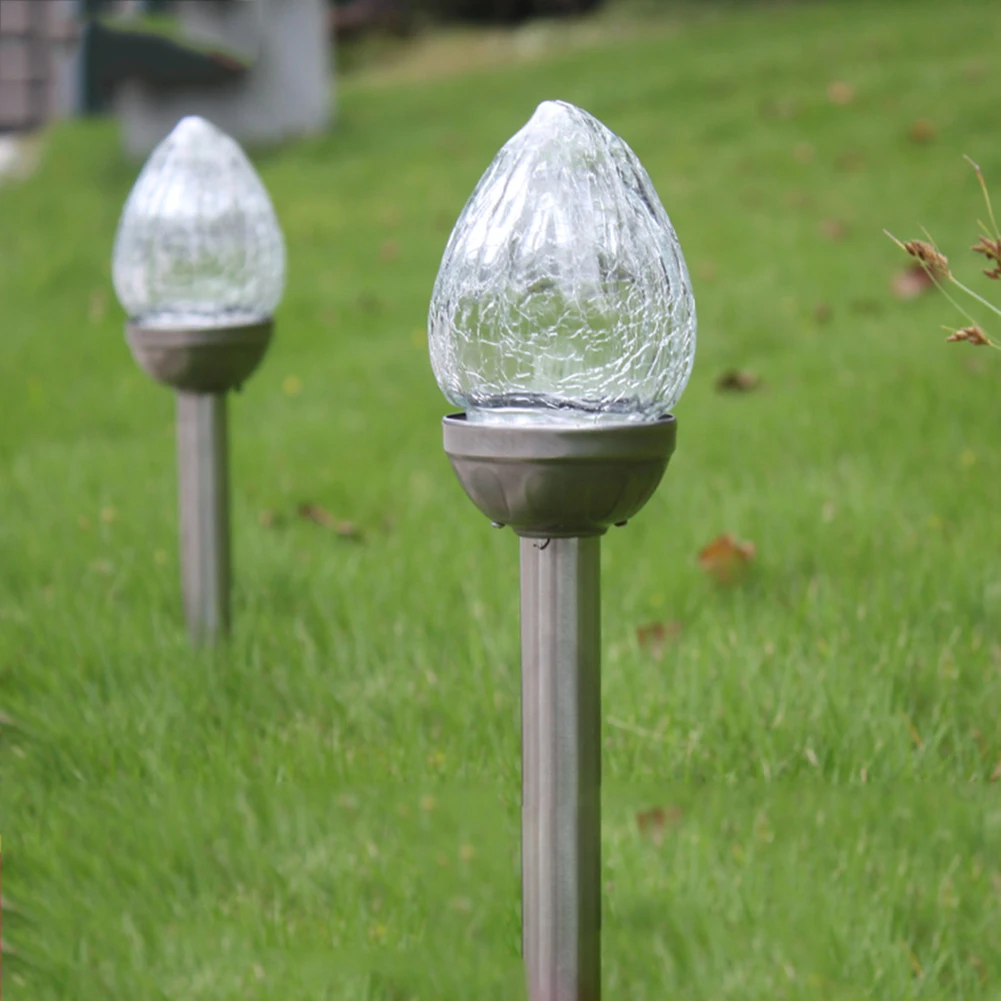 

2pcs Solar LED Crackle Lamp Good Visual Creating Atmospheric Effect Spike Peach Bulb Steel Outdoor Landscape Lawn Light