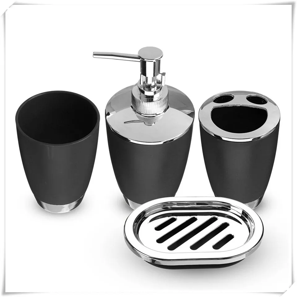 black set MSJO набор для ванной 4 шт. мыльница диспенсер бутылка Санузел чашка держатель для зубной щетки костюм украшение дома аксессуары - Цвет: black set