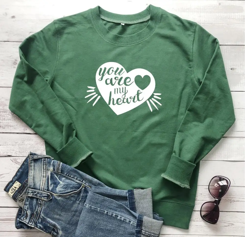 Green-white txt День Святого Валентина you are my heart Графический Женский Модный хлопковый Повседневный качественный праздничный подарок теплые зимние пуловеры гранж милый топ - Цвет: Green-white txt