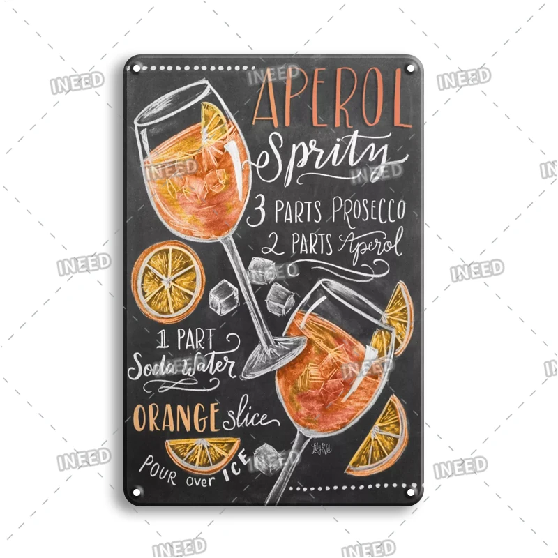 Targa Metallica Vintage Menu Cocktail 30x20 Cm - Decorazione Da Parete Per Pub E Casa - 3