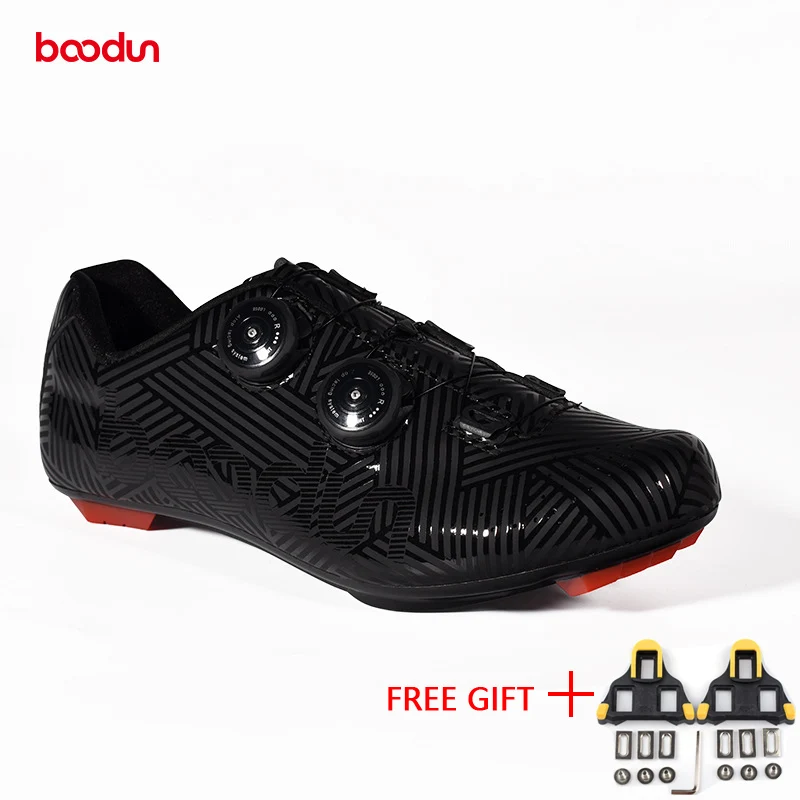 Road shoes black Boodun Велосипеды обуви MTB дорожный велосипед Non-Slip Профессиональный гоночный велосипед обувь дышащая Self-фиксирующий башмак мужские спортивные туфли - Цвет: Road shoes black
