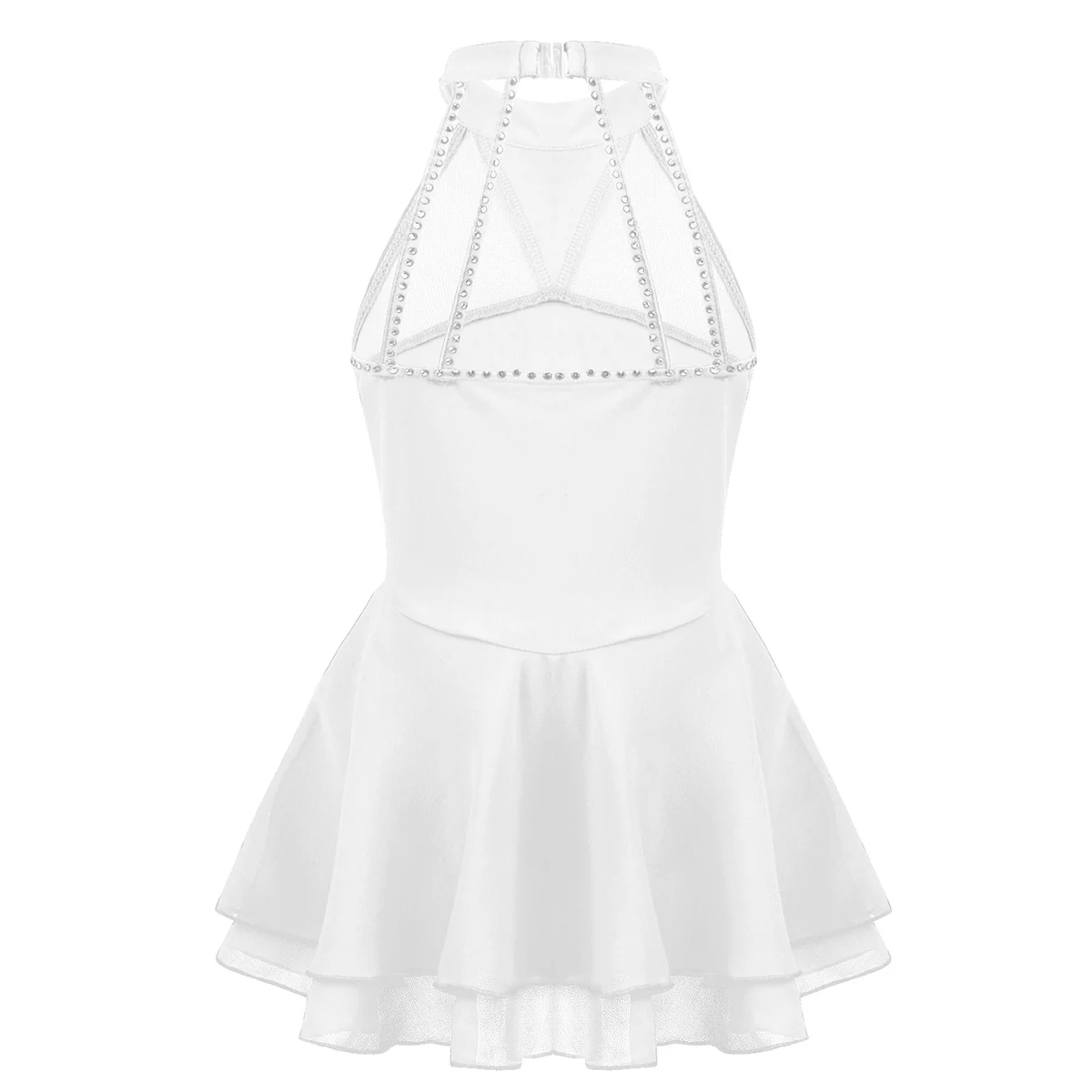 Kids Girls Rhinestone Dress Mesh Splice Figure Roller Skating Ice Skating Dress Ballet Dress Dance Costume Gymnastics Leotard