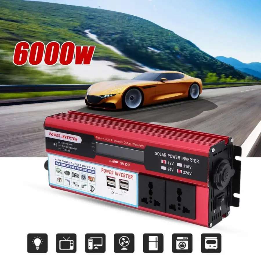 

6000W Solar Power Inverter Wave Digital Display Phone 4 USB Charger Solar Power Wave Inverte Car inverter