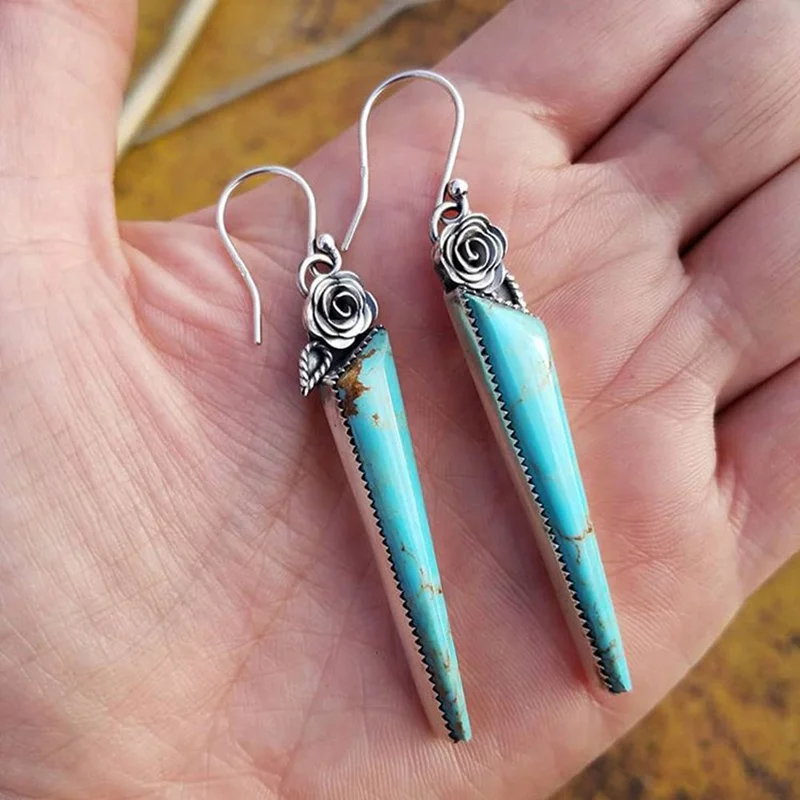 

Fashion Vintage Tibetan Silver Natural Turquoises Earring Blue Stone Water Droplets Dangle Earrings For Women Boho Jewelry 2019