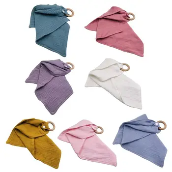 

Baby Cotton Bibs Wooden Ring Pacifier Teether Saliva soft breathable Towel Teething Chewing Soot gift for baby