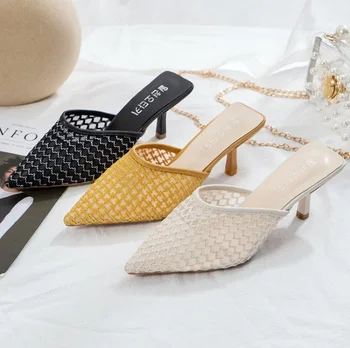 

2020 spring and summer new fashion sandals mesh breathable women's shoes large size pointed shallow mouth low heel shoes