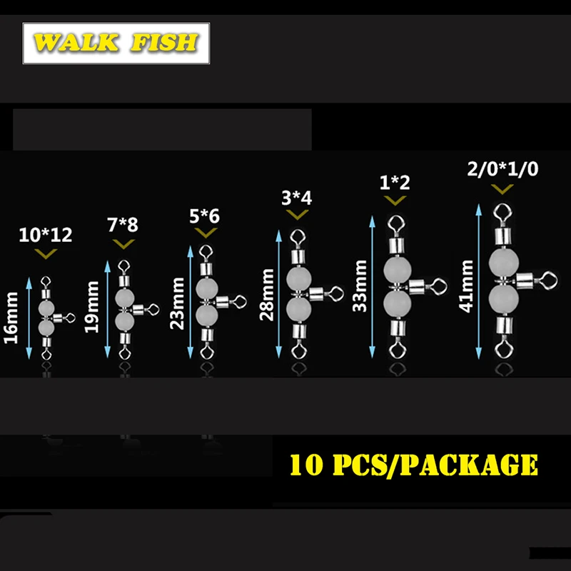 Walk Fish 10 шт. 1 #2 #4 #6 #8 #10 # светящаяся поперечная леска вертлюг для рыболовной лески с