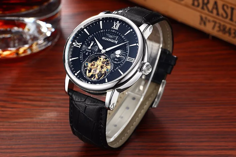 GUANQIN, мужские часы, Лидирующий бренд, роскошные Tourbillon, автоматические механические часы, мужские водонепроницаемые наручные часы с скелетом, Relogio Masculino