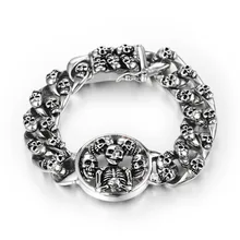 Череп Шарм браслет со скелетом мужской из нержавеющей стали Блестящий череп цепочка из звеньев с шармом браслеты панк Длинный Череп Браслеты для мужчин