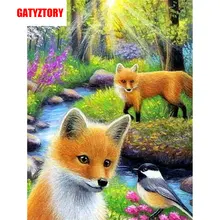 GATYZTORY 5D алмазная живопись полный квадратный DIY домашний декор мозаичные Стразы Картина на холсте с логотипом на заказ настенная живопись две лисы