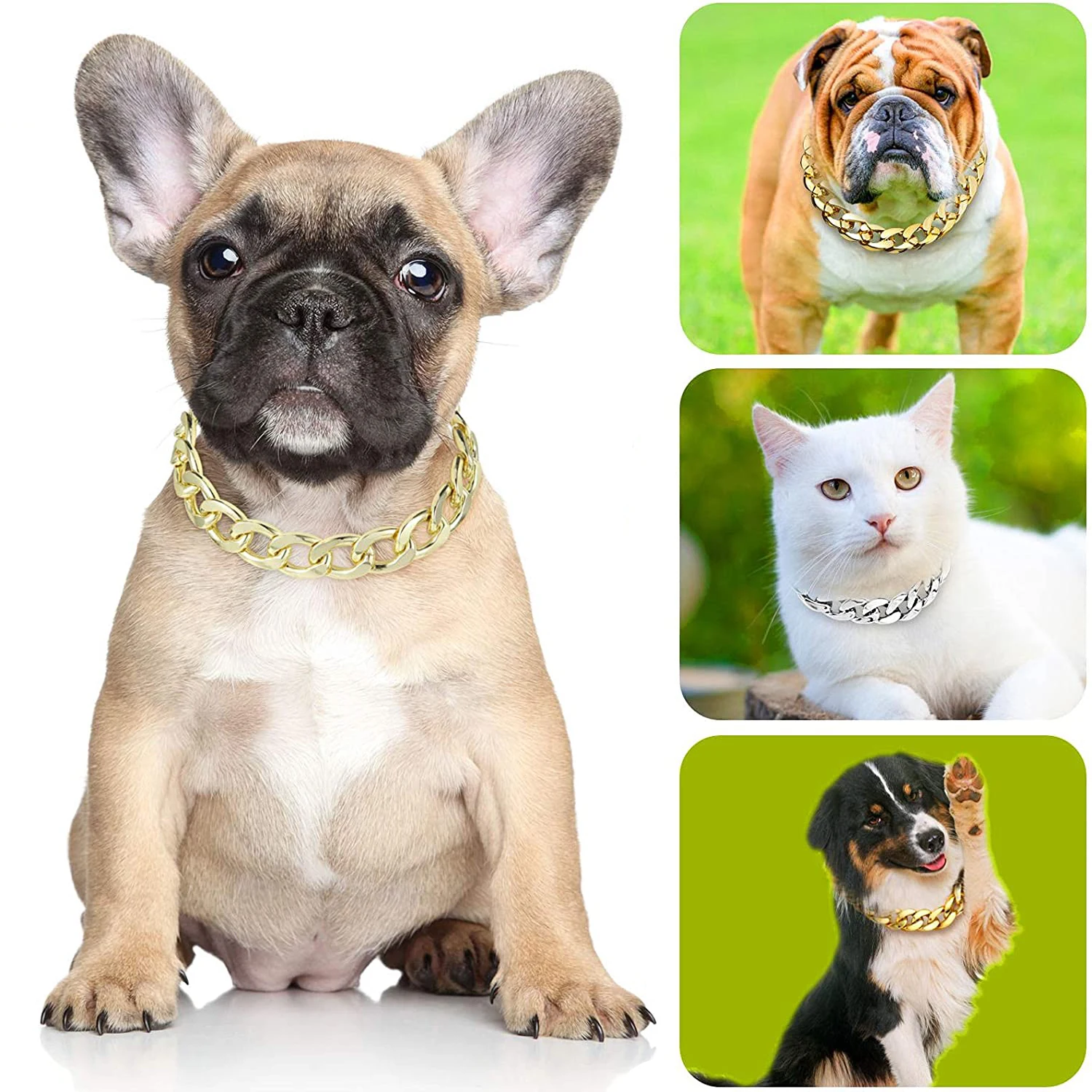Pet Necklace Thick Gold Chain Plated Plastic Adjustable Dog Collar For