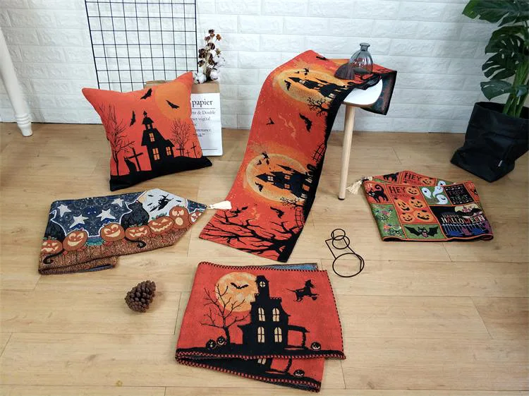 Jacquard Halloween Table Runner Foreign Trade Placemat Funny Castle Doily Halloween Day Decoration Amazon