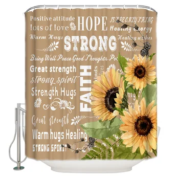 

Positive Energy Sunflower Khaki Shower Curtain Bathroom Decor Fabric Shower Curtain Farmhouse Decor