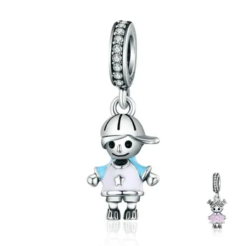 

New 100% 925 Sterling Silver Couple Little Girl & Boy Pendant Charm fit Girls Charm Bracelet DIY Jewelry TDD544