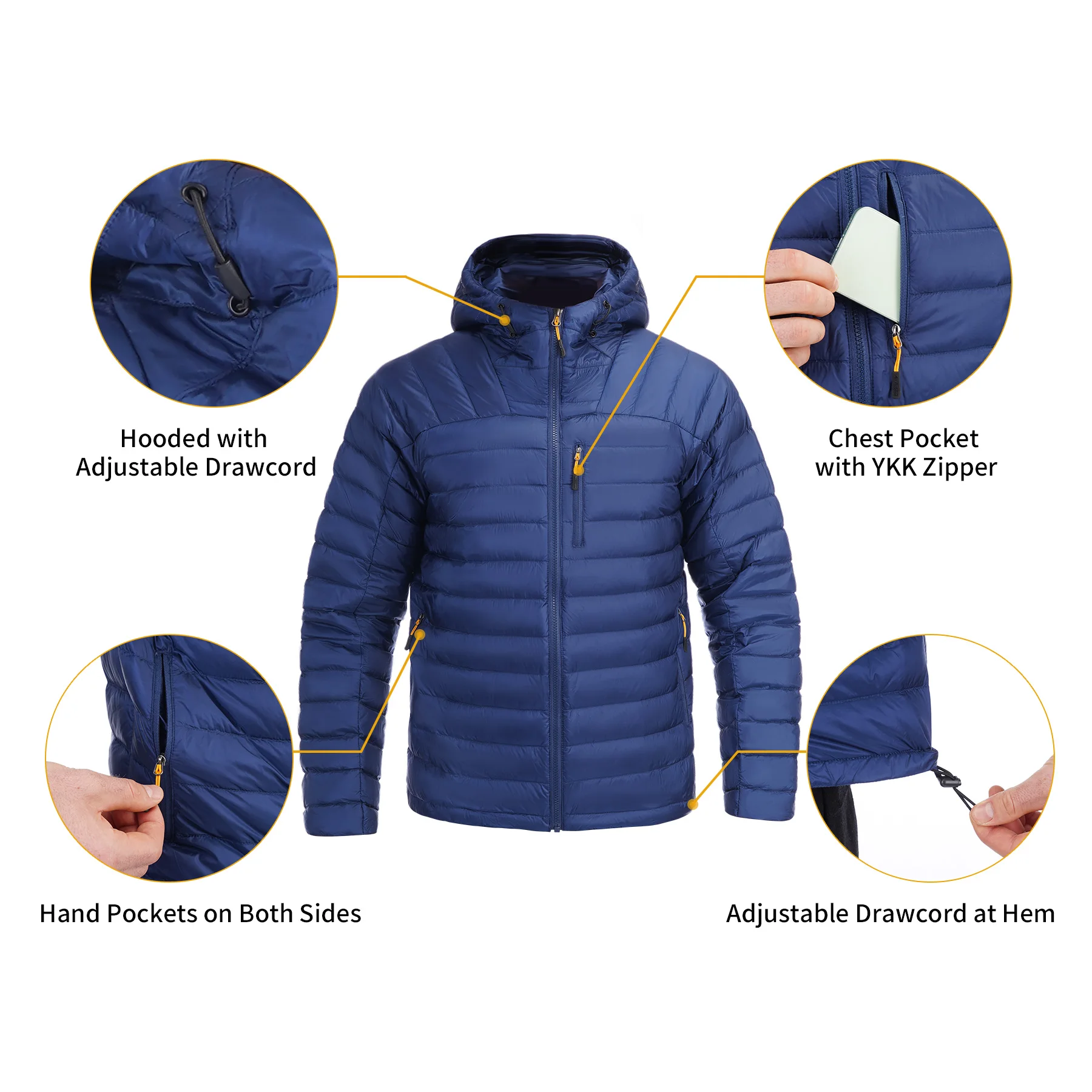 Men's Down Jacket Winter HARD LAND Zipper Hooded High Quality Warm Casual Male Coat Puffer Jacket Fashion Parka Outwear