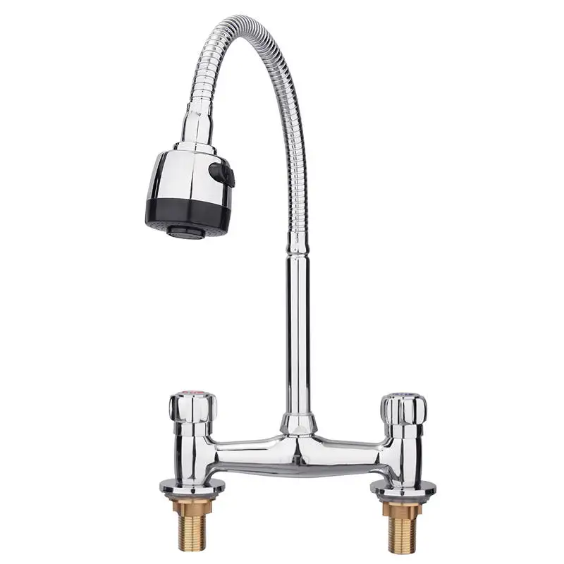 

Xueqin Bathroom Dual Handle Basin Faucet Deck Mounted 360Rotation Flexible Spout Mixer Hot And Cold Brass Kitchen Water Tap