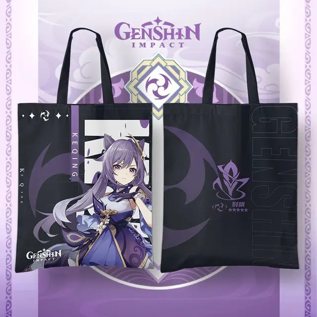 Genshin Impact Anime Cosplay Baal Kazuha Canvas Tote Bag Zhongli Yoimiya Xiao Ayaka Ganyu Hu Tao Klee Kids Collection Gifts Keqing