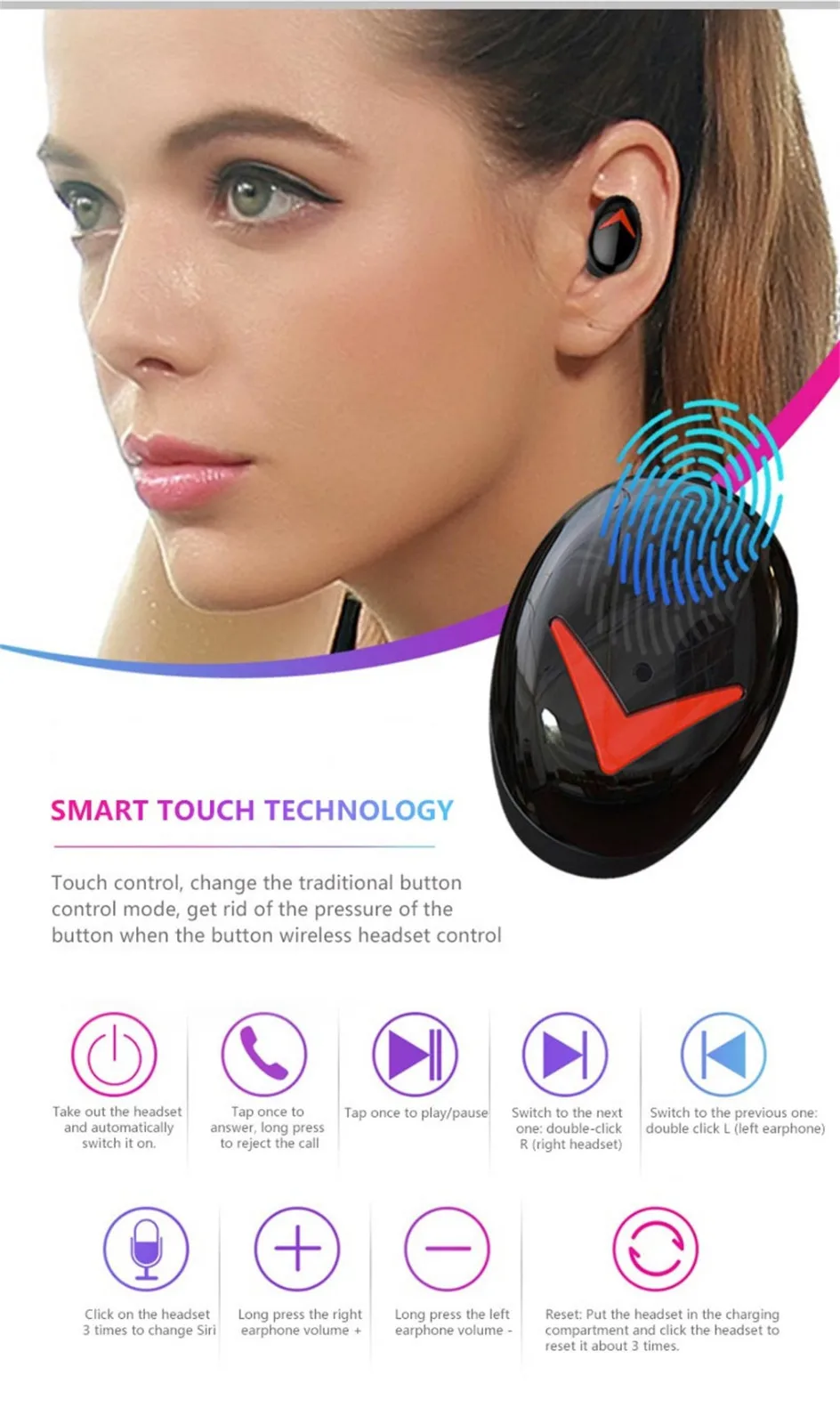 A8 Беспроводные наушники с защитой от пота, Bluetooth 5,0 TWS, стерео наушники с сенсорным управлением, Мини наушники с 2200 мАч зарядным устройством, VS I12 I10