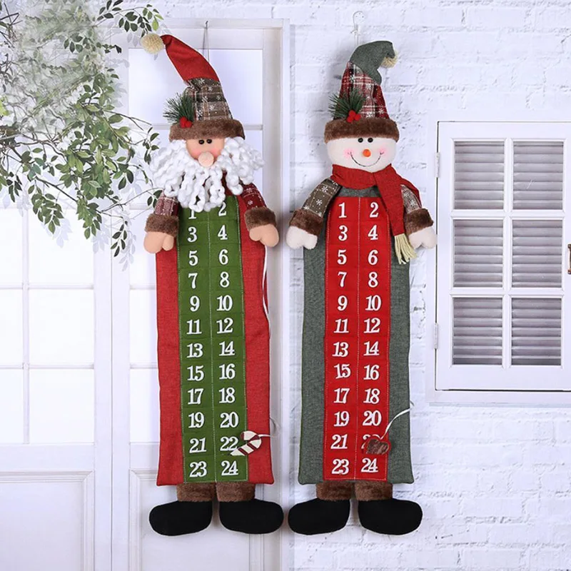 1pc Christmas Calendar Linen Santa Snowman Doll Countdown Calendar Wall Ornaments Home Cute Decor Party Festival