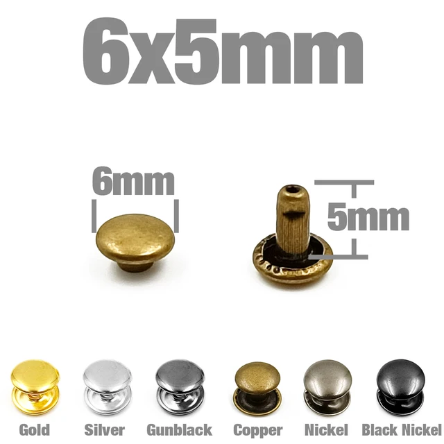 100Sets 5-12mm Metal Double Cap Rivets Stud Round Nail Spike For Leathercraft Repair Shoes Bag Belt Clothing Garment Accessories 6x5mm