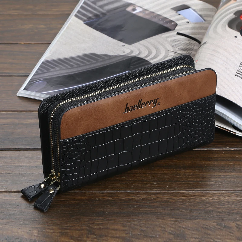 European and American fashion men's wallets long leather double zipper large capacity male business clutch wallet
