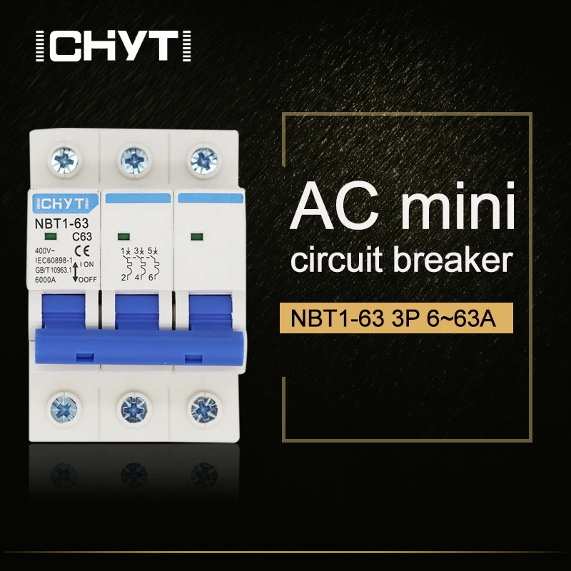 Домашний миниатюрный выключатель C типа AC MCB NBT1-63 3P 6A 10A 16A 20A 25A 32A 40A 50A 63A |
