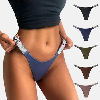 

Low Waist Shorts Panties Sexy Women's Thongs Sexy Rhinestone G-string Letters Diamonds Thong T-Back Fitness Triangle Panties